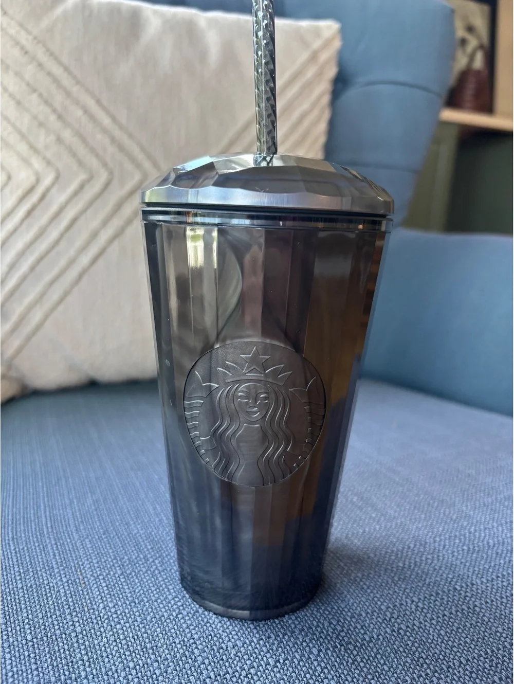 Starbucks Black Iridescent Marbled Faceted 16 oz Cold Cup Tumbler Straw Lid